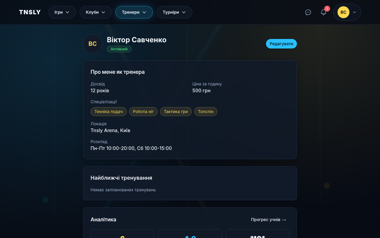 Дашборд тренера